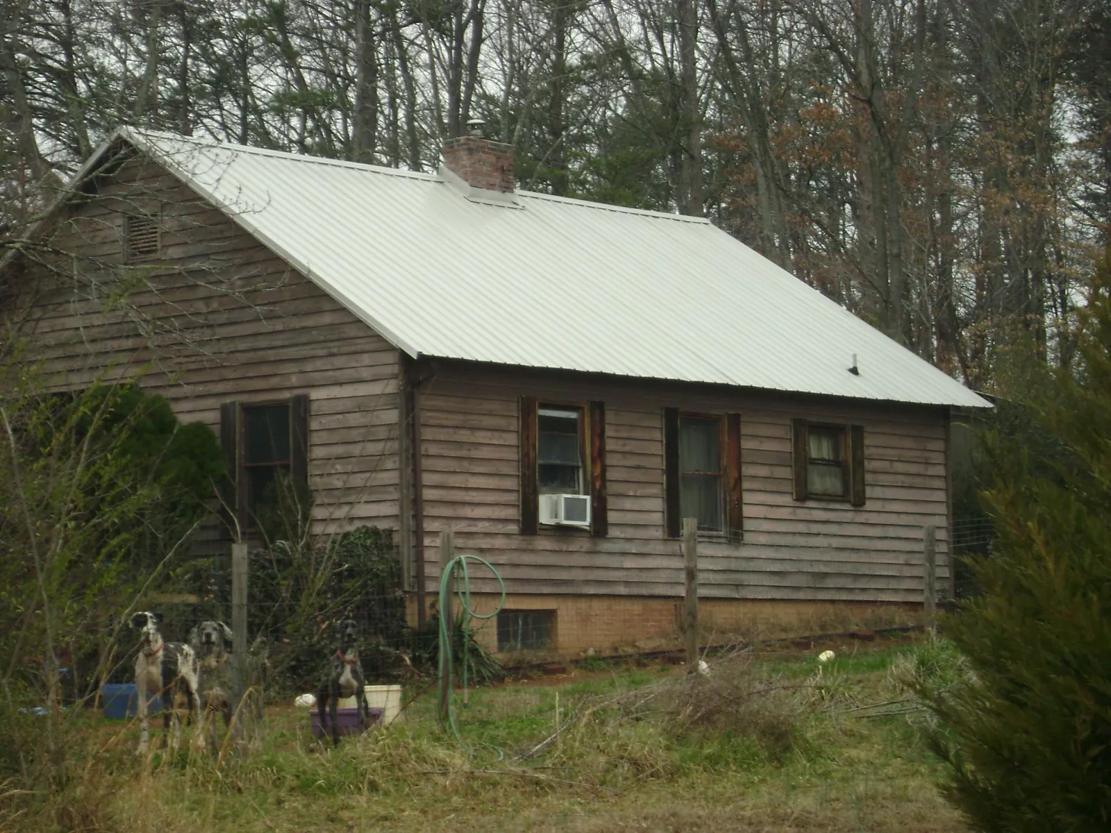 White metal roof on an old wood sided farmhouse, from a Asphalt Shingle Roof Repair job in Cookeville